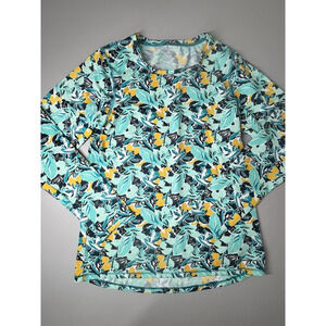 LL Bean Womens Long Sleeve Rash Guard Swim Top Extra Small Floral Sun Protection